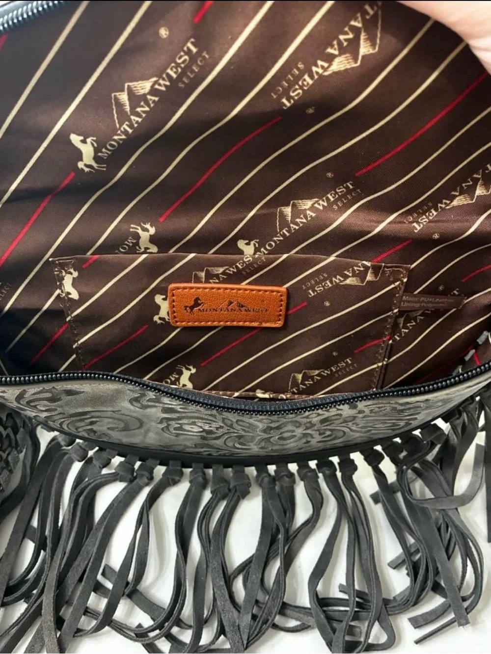 Montana West Gray Embossed Fringe Crossbody Bag